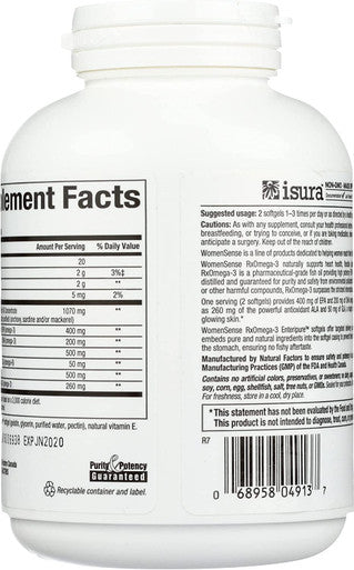 WomenSense by Natural Factors RxOmega3 Fish Oil Supports a Healthy Heart and Joints with Primrose Oil Omega3 DHA and EPA Gluten Free 120 softgels 60 servings