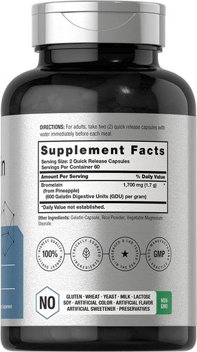 Bromelain 1700 mg | 120 Capsules | Supports Digestive Health | Pineapple Enzyme Supplement | Non-GMO, Gluten Free | by Horbaach