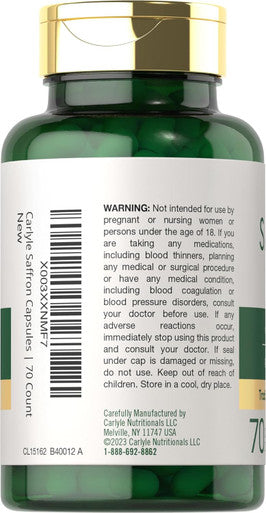Carlyle Saffron Extract Capsules 88.5mg | 70 Count | Non-GMO & Gluten Supplement