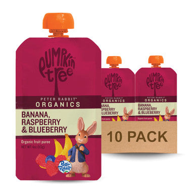 Pumpkin Tree Peter Rabbit Organics Organic Raspberry Banana And Blueberry 100% Pure Fruit 4 Oz Pack Of 10