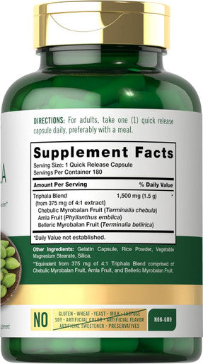 Carlyle Triphala Capsules | 1500mg | 180 Count Supplement | Non-GMO and Gluten