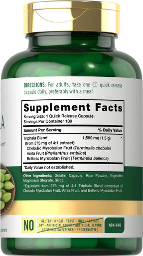Carlyle Triphala Capsules 1500mg 180 Count