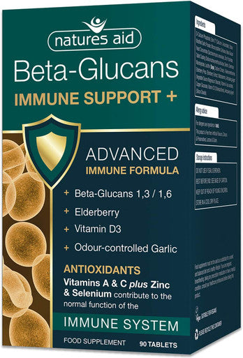 Natures Aid Beta-Glucans Immune Support + 90 Tablets (Award-winning Formula with Beta Glucans (1,3/1,6) Elderberry Vitamin D3 and Odour-controlled Garlic Vegan Society Approved Made in the UK)