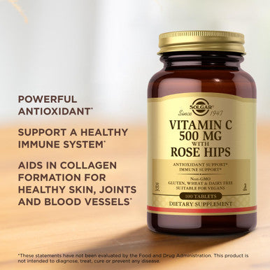 Solgar Vitamin C 500 Mg With Rose Hips - 100 Tablets - Antioxidant & Immune Support - Non-Gmo Vegan Gluten Free Dairy Free Kosher - 100 Servings