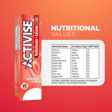 Activise Kids Multivitamin + Calcium Effervescent Tablets Strawberry 20s