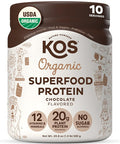 Kos Vegan Protein Powder, Chocolate Usda Organic - Low Carb Pea Protein Blend, Plant Based Superfood With Vitamins & Minerals - Keto, Soy, Gluten - Meal Replacement For Women & Men - 10 Servings