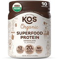 Kos Vegan Protein Powder, Chocolate Usda Organic - Low Carb Pea Protein Blend, Plant Based Superfood With Vitamins & Minerals - Keto, Soy, Gluten - Meal Replacement For Women & Men - 10 Servings