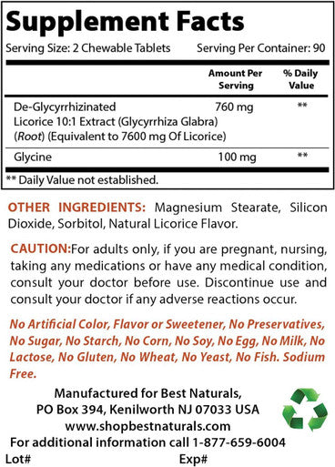 Best Naturals DGL Chewable 380 mg 180 Tablets
