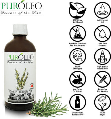 PUROLEO Rosemary Essential Oil, 4 FL OZ/120 ML (Large Bottle) 100% Pure Natural Undiluted, for Aromatherapy (MADE IN CANADA)