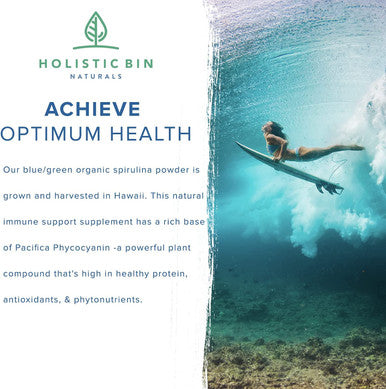 Blue Spirulina Powder by Holistic Bin | Organic Blue Green Algae Powder for Supplements, Smoothies, & Baked Goods | Rich Source of Vegan Protein, Vitamins, & Phytonutrients (50 Grams)