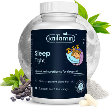 Kaitamin Melatonin Natural Sleep Aid Theanine 5-Htp Gaba Mucuna Pruriens Phellodendron And Magnesium For Sleep & Stress Support 90 Capsules 45 Days Supply - 7 In 1 Sleep Aid