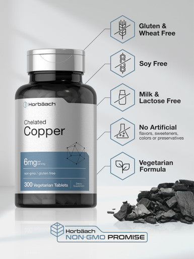 Horbaach Chelated Copper Supplement 300 Tablets 6Mg