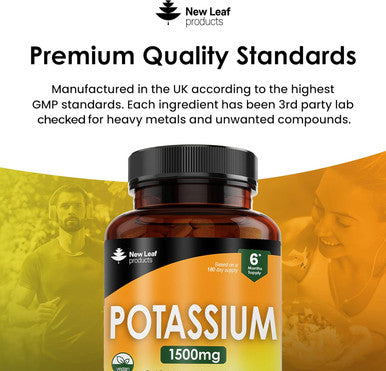 Potassium Supplements High Strength - 360 Vegan Potassium Tablets Mineral Electrolytes Supplement Contributes To Normal Muscle Function, Nervous System - Gluten-, Non-Gmo, Made In Uk By Leaf