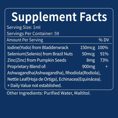 Thyroid Support Drops - Liquid Iodine Supplement, Gotas De Yodo Y Selenio Para Tiroides, Con Rodiola Semenovii Y Ortiga, Fight Brain Fog W/Ashwagandha & Rhodiola Extract Tincture.2 Oz