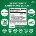 Zazzee Usda Organic Lion'S Mane 20:1 Extract, 16,000 Mg Strength, 120 Vegan Capsules, 60 Day Supply, Standardized And Concentrate