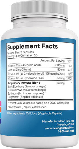 Age 8 In 1 Immune Support Booster Supplement With Echinacea, Vitamin C And Zinc 50Mg, Vitamin D 5000 Iu, Turmeric Curcumin & Ginger, B6, Elderberry 120 Count (Pack Of 2)