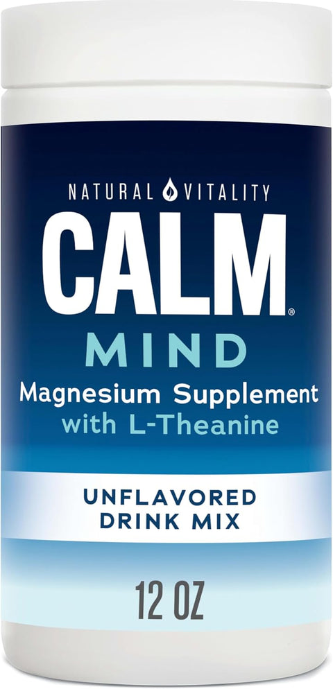 Natural Vitality Calm Mind Magnesium Citrate + LTheanine Powder Supports a Healthy Response to Stress Gluten and Vegetarian Honey Chamomile 12 oz.