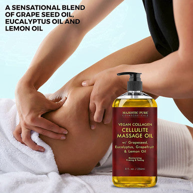 MAJESTIC PURE Cellulite Hot Cream (9 oz), Cellulite Massage Oil (8 oz), and Coffee Scrub (10 oz) Bundle