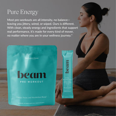 Beam Pre Workout Powder Pre Workout Supplement with Organic Caffeine 350 mg Electrolytes & Nootropic Focus Support No Sugar Pre Workout for Women & Men Blue Raspberry Flavor 20 Servings