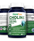 NusaPure Choline Bitartrate 650 mg.200 Veggie Capsules (Vegetarian, Non-GMO & Gluten-Free)