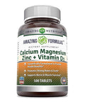 Amazing Formulas Calcium Magnesium Zinc With Vitamin D3 Supplement | Non-Gmo | Gluten Free | Made In Usa (500 Count)