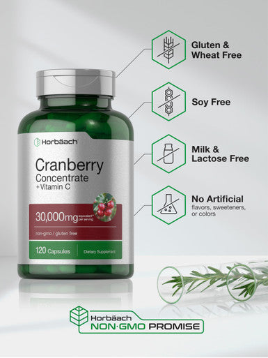 Horbaach Cranberry Concentrate Extract Pills + Vitamin C 120 Capsules