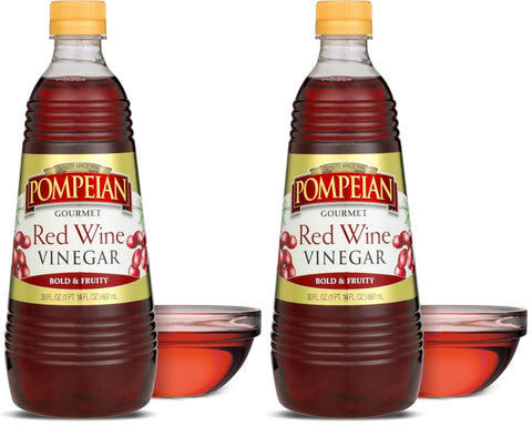 Pompeian Gourmet Red Wine Vinegar - 30 fl oz | Vinegar for Cooking - Bold and Fruity Flavor for Salad Dressings, Marinades, and Sauces
