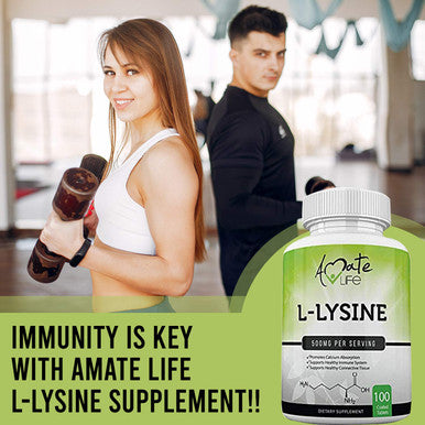 L Lysine 500mg Capsules Immune Support, Cold Sores, Joint Health & Brain Functioning - Amino Acid for Men and Women- 100 Capsules- Made in USA by Amate Life