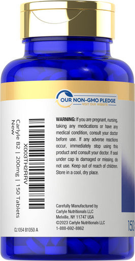 Vitamin B-2 | Riboflavin | 200Mg | 150 Tablets | Vegetarian, Non-Gmo & Gluten Free Essential Supplement