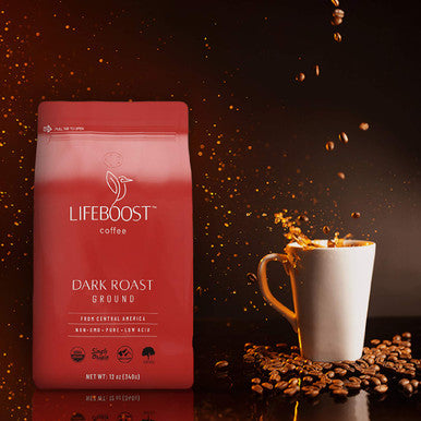 Lifeboost Dark Roast Ground Coffee Non GMO Low Acid Single Origin USDA Organic Dark Roast Coffee Third Party Tested For Mycotoxins and Pesticides 12 Ounces