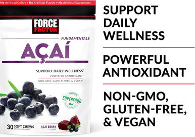 Force Factor Acai Soft Chews for Immune Support Oxidative Stress Defense Superfood and Antioxidants Supplement Non-GMO Gluten- and Vegan Acai Berry Flavor 30 Soft Chews 3-Pack