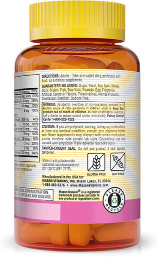Mason Natural Women's Daily Multi Formula with 21 Essential Vitamins and Nutrients, Supports General Wellness and Overall Health, 90 Caplets (Pack of 3)