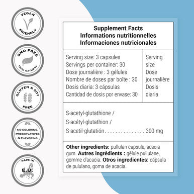 Supersmart SAcetyl Glutathione 300 mg Per Day GSH Tripeptide Antioxidant Protects Against Damage DNA Cells NonGMO Gluten Free 90 Vegetarian Capsules