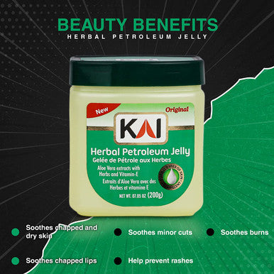 KAI Herbal Petroleum Jelly with Aloe Vera and Vitamin E for Soothing Chapped and Dry Skin Lips Nail Fresh Scent
