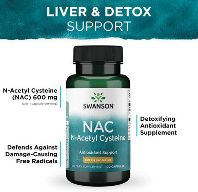 Swanson NAC N-Acetyl Cysteine - 600 mg 100 Capsules - Antioxidant and Cellular Health Support Supplement (2 Pack)