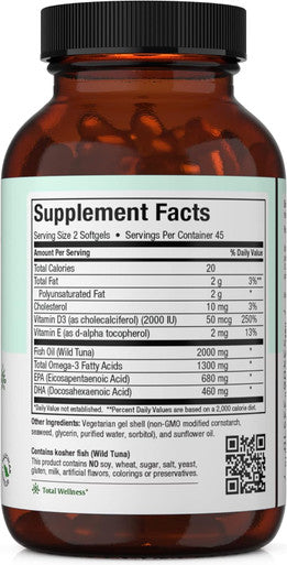 Maxi Health Omega 3 Supplement - Omega-3 Fish Oil Triple Concentrate w/ Vitamin D3 - Potent Source of EPA / DHA Fatty Acids - Heart Brain Joint Health - Kosher Wild Caught Marine Fish - 90 Softgels