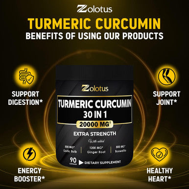 30 in 1 Turmeric Curcumin + Ginger Capsules, 95% Curcuminoids, Equivalent to 20000mg, with Ginger, Ginseng, Garlic Bulb, Bromelain, Moringa, Black Pepper, Joint Inflammatory & Absorption Support