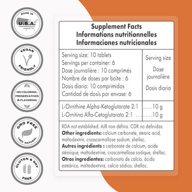Supersmart Ornithine Alpha Ketoglutarate OKG 10 g Per Day Amino Acids May Improve Muscle Mass NonGMO 60 Tablets