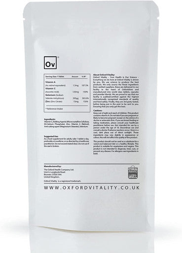 Immune System Boost Tablets | Immune Supplement with Vitamin A & C, Selenium & Zinc | Immune System Health | Oxford Vitality