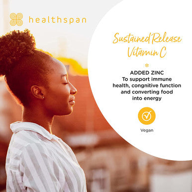 Healthspan Vitamin C Sustained Release 500mg (3 Months' Supply) | to Support Your Immune and Nervous Systems | Added zinc to Support Cognitive Function | Vegan