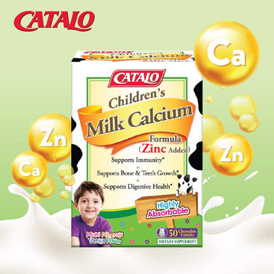 CATALO Childrens Milk Calcium Formula Zinc Added Promote Bone Growth and Teeth Development with Milk Calcium and Zinc 50 Chewable Tablets
