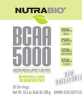 Nutrabio Bcaa 5000 Powder - Fermented Branched Chain Amino Acids For Muscle Growth & Recovery - Natural Flavors Sweeteners And Coloring Vegan Gluten Free - Unflavored 60 Servings