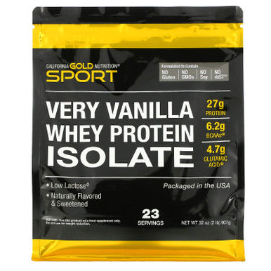 California Gold Nutrition 100% Whey Protein Isolate, Very Vanilla Flavor, 2 Lbs (907 G)