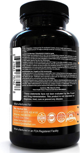 BE HERBAL Organic Turmeric Curcumin 1500mg with Black Pepper & Ginger - The Most Potent Certified Organic Turmeric Curcumin Supplement with 95% Curcuminoids - 120 Veg Capsules (120)