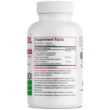 Bronson Resveratrol 500 Complex Standardized Resveratrol + Grape Seed and Red Wine Extract 60 Capsules
