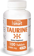 Supersmart Taurine 2000 mg Per Day Antioxidant Amino Acid Boost Physical Mental Performance Sport Nutrition NonGMO Gluten Free 100 Tablets