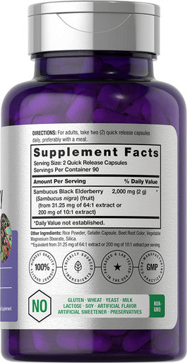 Black Elderberry | 2000mg Capsules | 180 Count | Non-GMO, Gluten Free | Sambucus Extract Supplement | by Horbaach