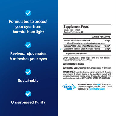 Fortifeye Vitamins Fortifeye Focus Eye Care Supplement | Triple Carotenoid Including Astaxanthin, Lutein, And Zeaxanthin | 30 Softgel Capsules