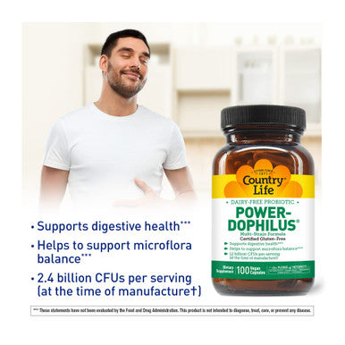 Country Life Power-Dophilus Dairy-Free Multi-Strain Probiotic 12 Billion Cfus 100 Vegan Capsules Certified Gluten Free Certified Vegan
