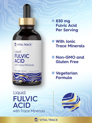 Carlyle Fulvic Acid Drops 4 fl oz | Liquid Trace Minerals | Ionic Supplement | Vegetarian Non-GMO & Gluten | by Vital Trace